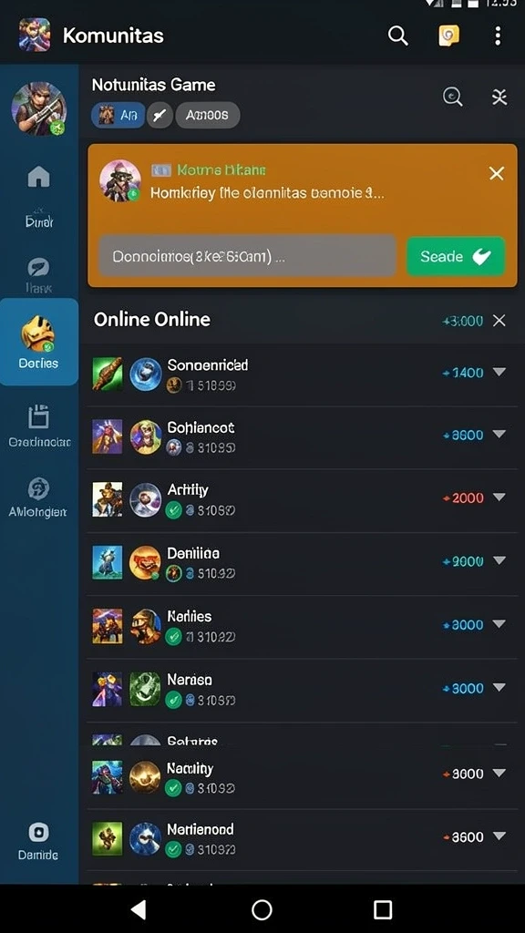 Screenshot fitur sosial, interaksi dengan pemain lain.